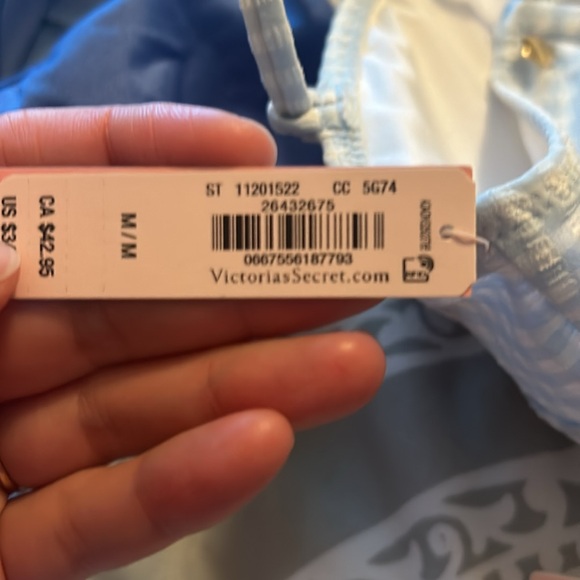 NWT- 2 piece bikini.  Light blue and white checkered.  Size medium. - Picture 3 of 3